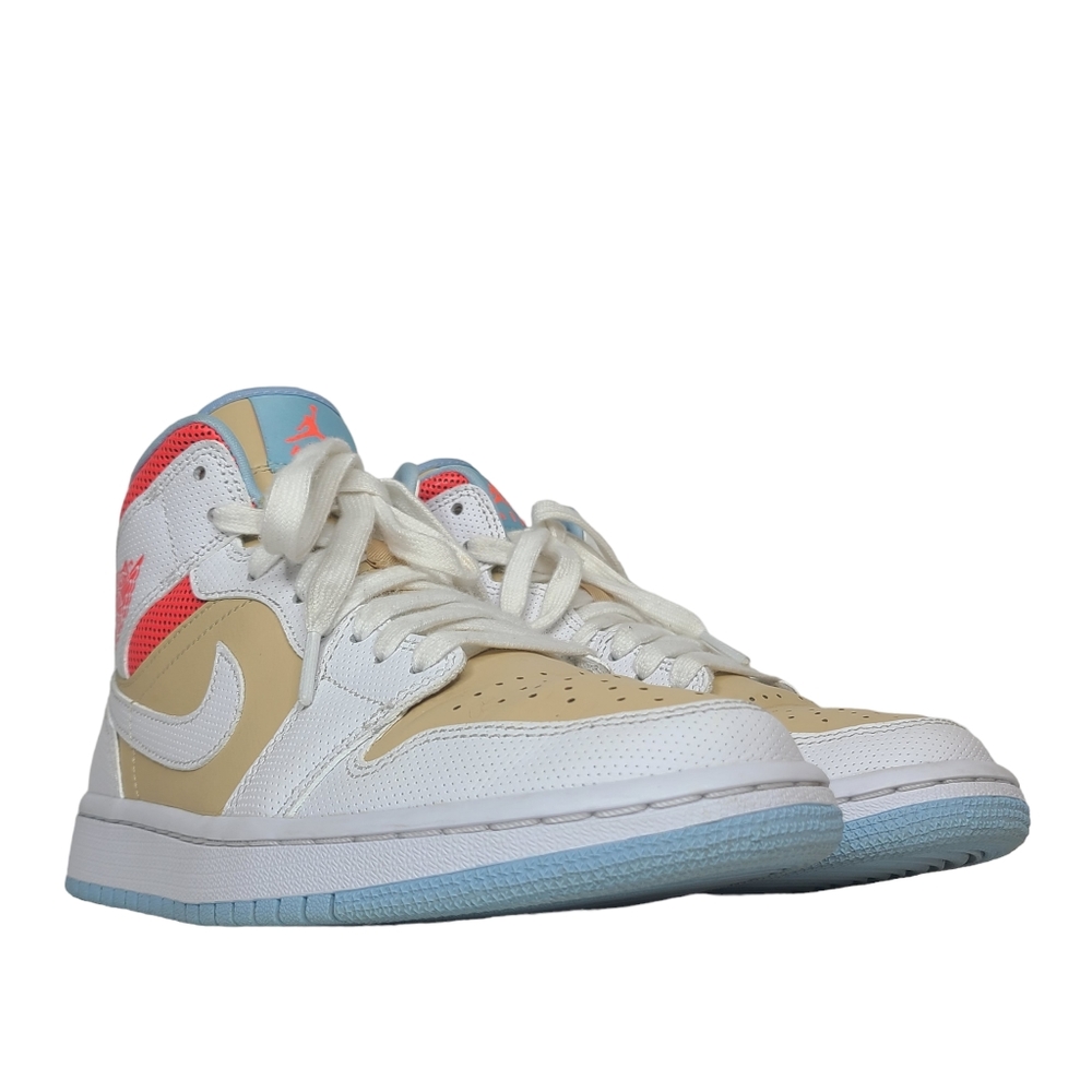 Nike Air Jordan 1 Mid SE Sesame/White/Flash Crimson/Psychic Blue CZ0774-200 Sz 8